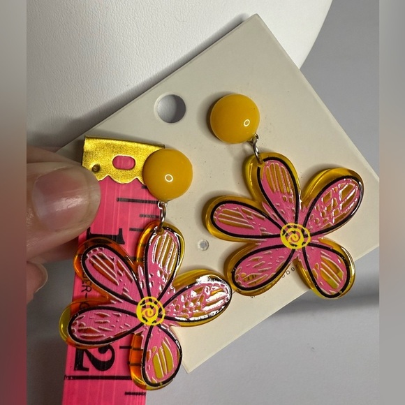 Little Things Pink and Yellow Flower Earrings - Picture 3 of 5